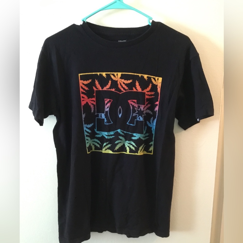 DC Black Tee with White Logo Print